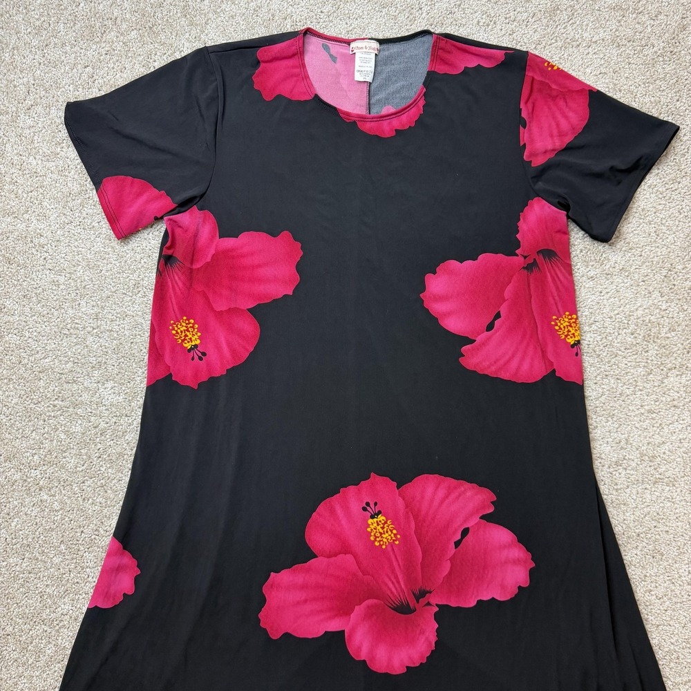 Kisses & Hugs Dress Womens 3XL Black Floral Short Sleeve T-Shirt Long Casual